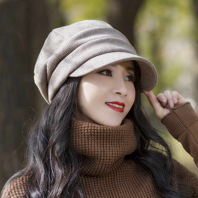 帽子女冬百搭时尚圆脸适合的帽子冬季女士洋气春秋八角鸭舌贝雷帽