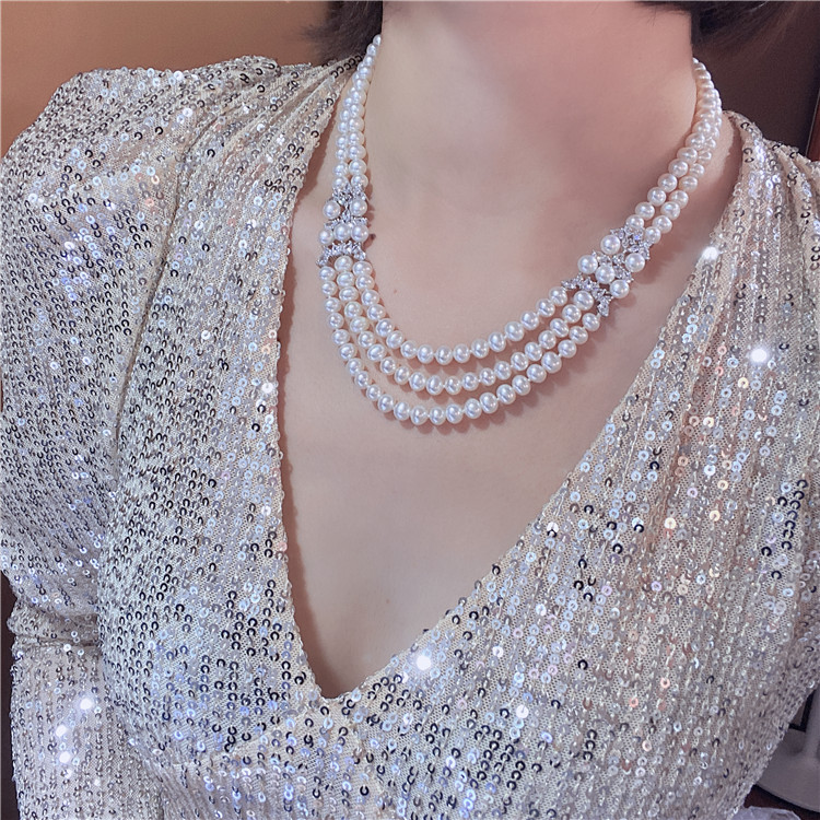 天然珍珠多层项链复古时尚优雅短款锁骨链女气质百搭颈链送女友