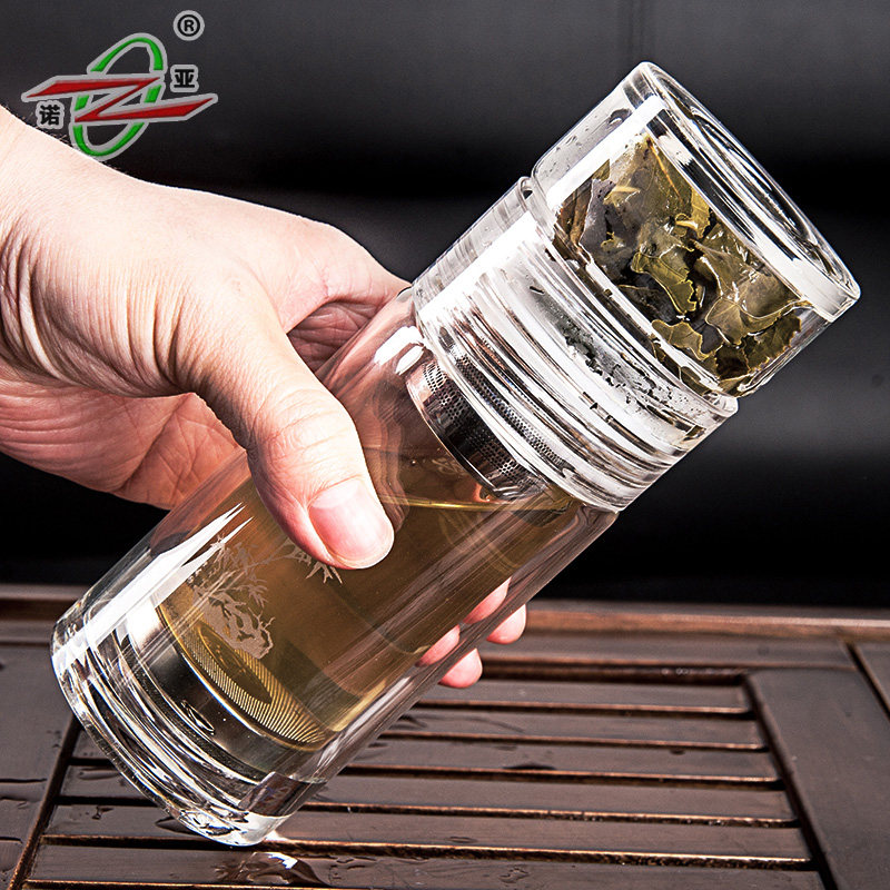 诺亚口杯 玻璃 双层 茶水分离玻璃杯养生茶艺杯男女水杯过滤便携
