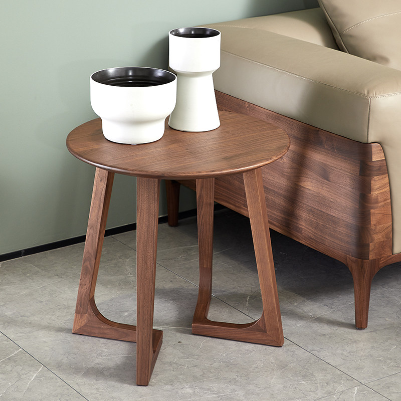 (今日3.6折)北美黑胡桃木角几北欧实木沙发边几意式圆几客厅小圆桌茶