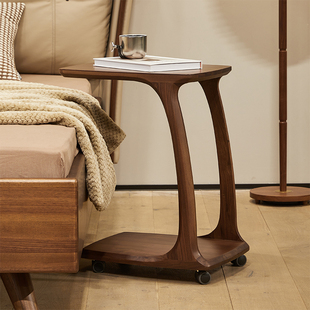 北美黑胡桃木边几可移动沙发边桌意式极简实木床头小桌子c型角几