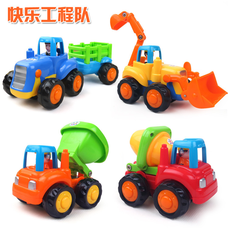 儿童工程车队玩具模型汽车耐摔卡通环保1-3岁玩具惯性搅拌车