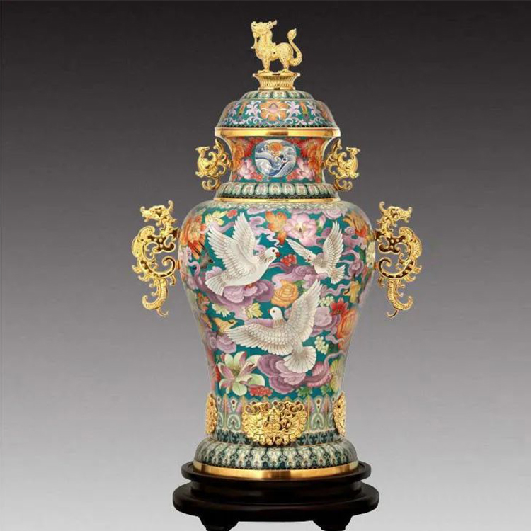 北京铜胎掐丝珐琅摆件25寸《吉祥中华尊》景泰蓝花瓶戴嘉林带证书