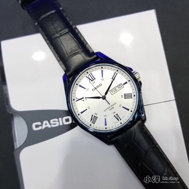 正品香港代购casio卡西欧男士商务钢带真皮手表简约时尚100米防水