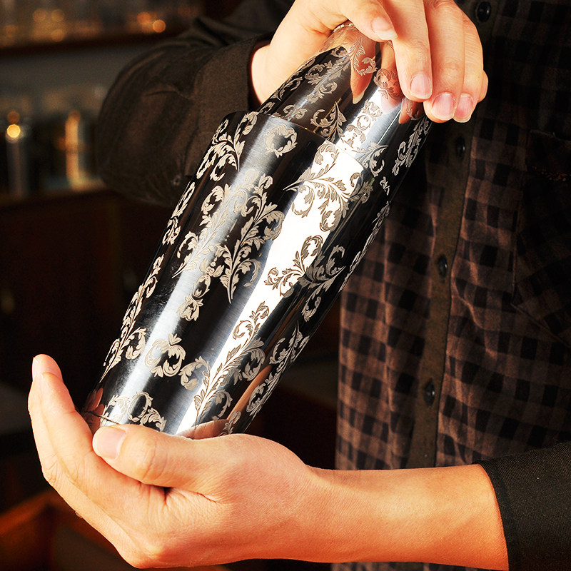 日本naranja波士顿摇酒壶 双厅雪克壶 不锈钢调酒器 亮光刻花加底