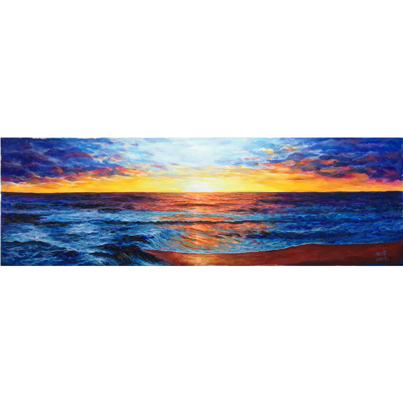 亚萍《朝霞迎日》大尺幅 布面油画