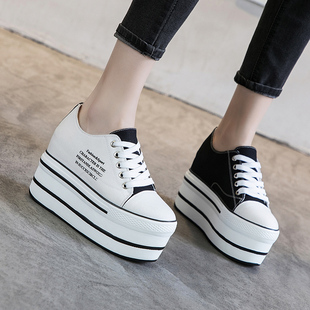 坡跟高跟帆布鞋