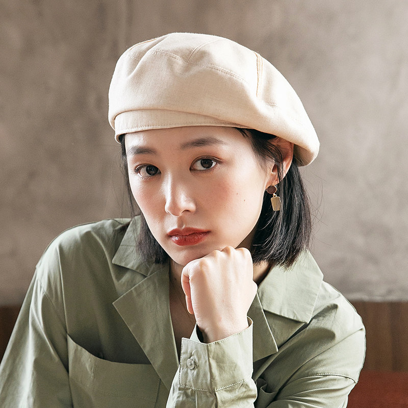 贝雷帽女春秋韩版潮夏季薄款镂空蓓蕾帽b日系百搭时尚南瓜帽子女