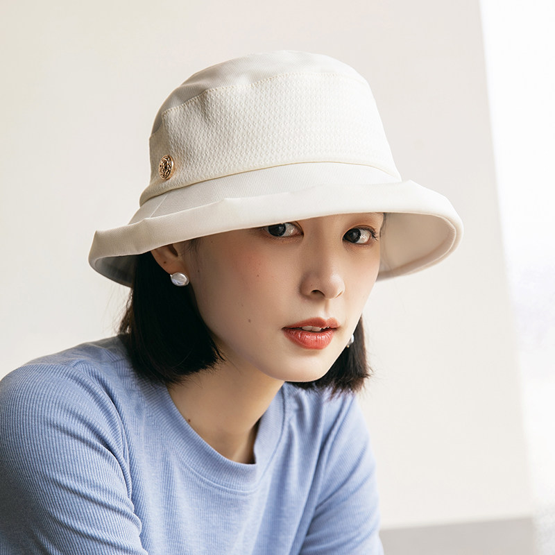 防晒帽女夏季卷边渔夫帽日系百搭白色遮阳帽宽檐出游女士太阳帽潮