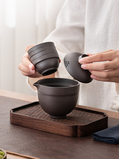 紫砂旅行茶具套装便携式单人户外露营泡茶装备陶瓷快客杯一壶二杯