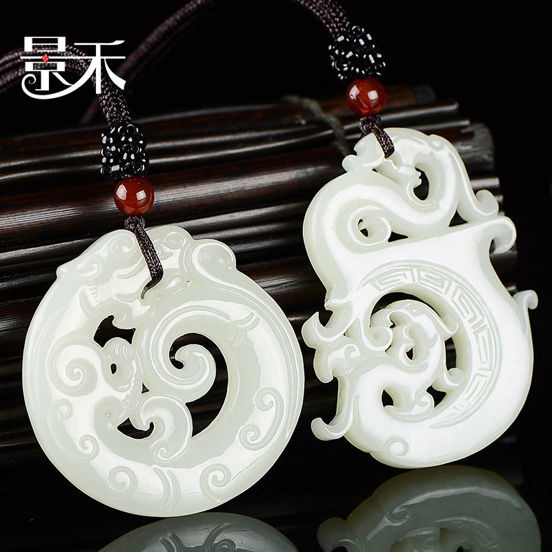 景禾水晶旗舰店的优惠券大全—景禾 镂空和田玉龙凤玉佩情侣一对牌