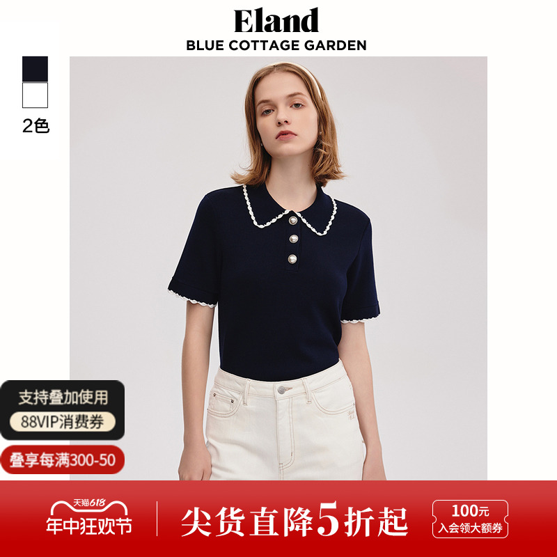 Eland衣恋T恤女polo领撞色