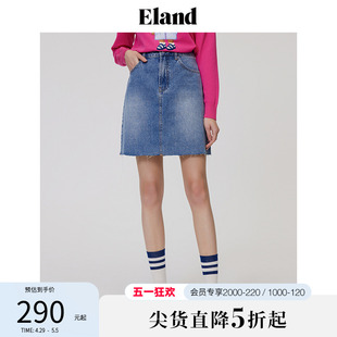 Eland衣恋半身裙修身短款A字高腰牛仔裙包臀裙学院风春新款