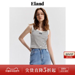 Eland衣恋撞色条纹背心女简约美式休闲圆领无袖马甲2024夏季新款