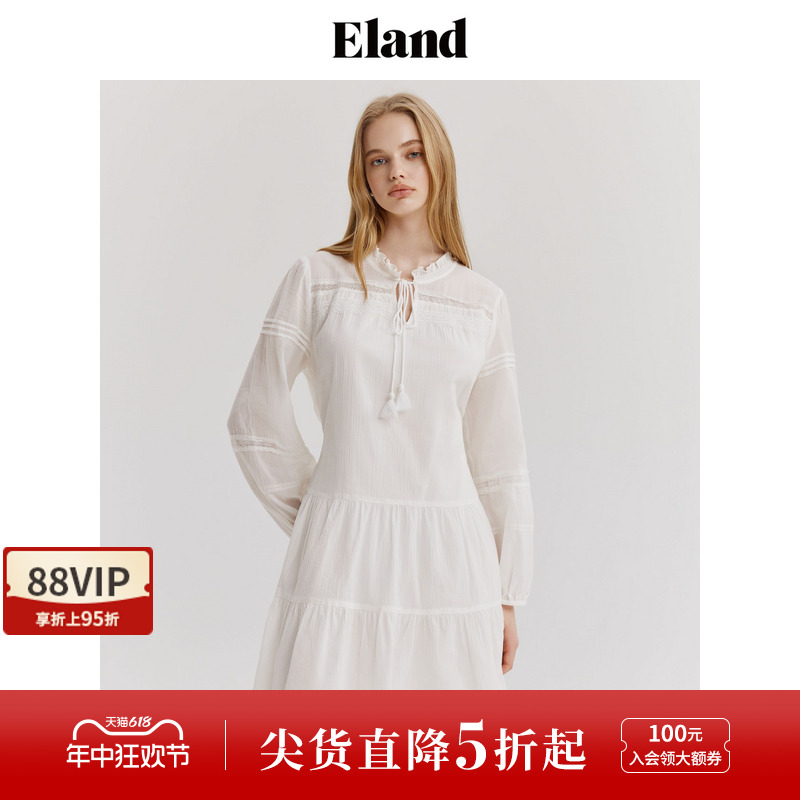 Eland衣恋连衣裙女收腰甜美纯棉