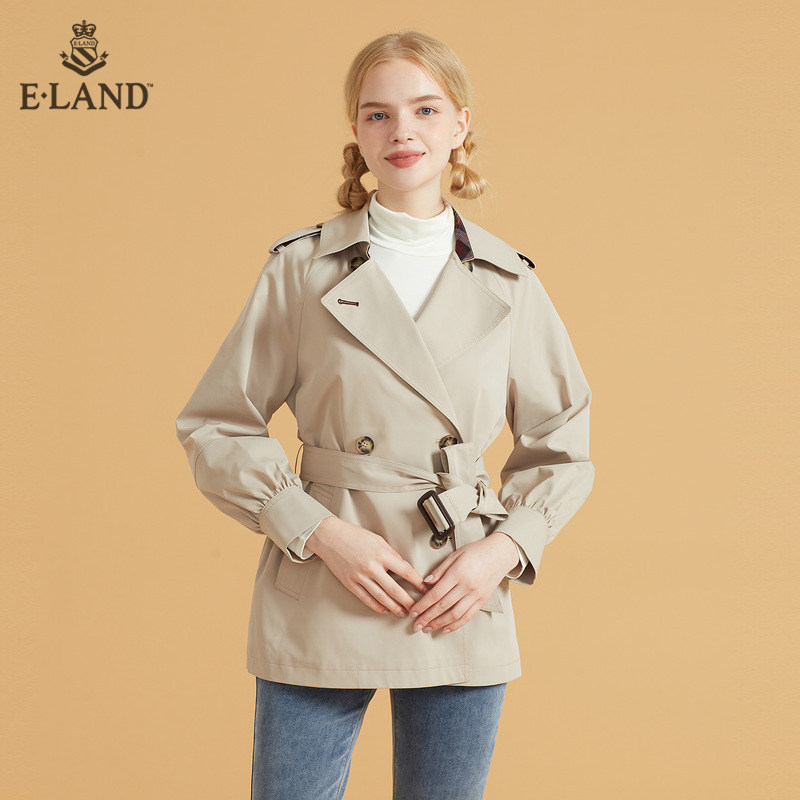 店的优惠券大全—eland衣恋新款通勤简约英伦风小个子风衣外套女士