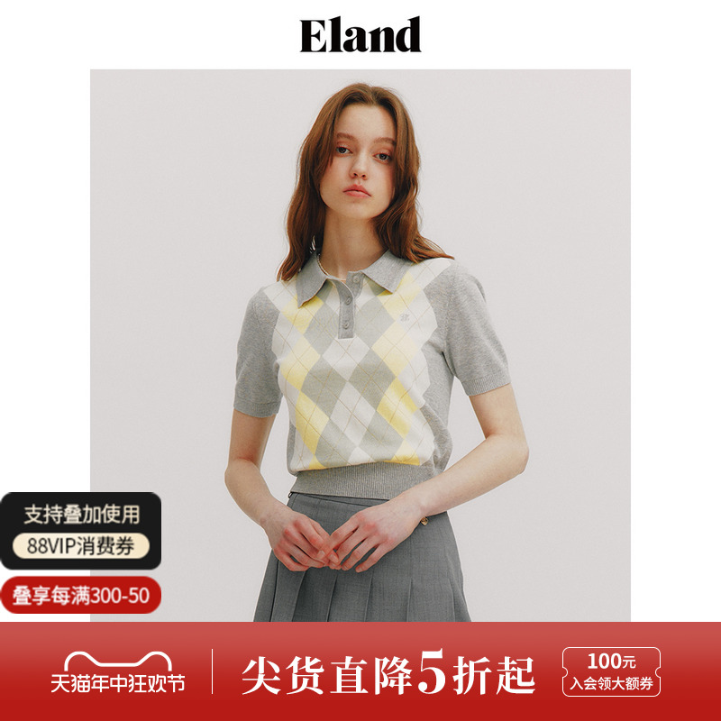 Eland衣恋polo领毛衣女彩色