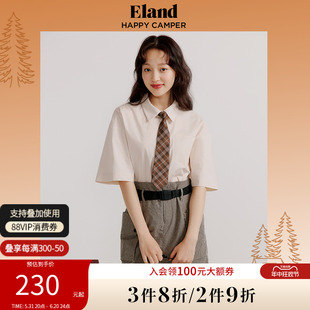 Eland衣恋短袖衬衫女洋气甜美设计感学院风宽松春夏