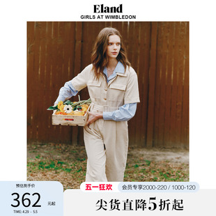 Eland衣恋牛仔连体裤夏季女美式工装风宽松大口袋连体裤新款