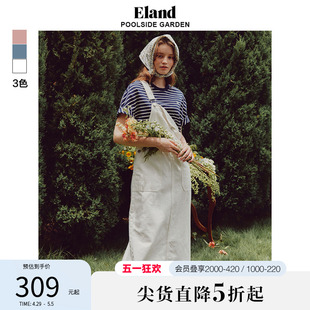 Eland衣恋连衣裙女夏季H版型美式复古背带牛仔连衣裙新款