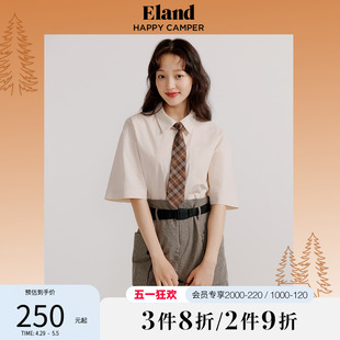 Eland衣恋短袖衬衫女洋气甜美设计感学院风宽松春夏