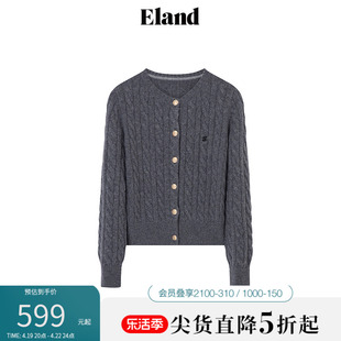 【100%绵羊毛】Eland衣恋中短款针织衫开衫女格雷系休闲上衣春季