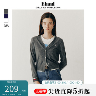 Eland衣恋针织衫学院风V领开衫女薄款格雷系羊毛混纺上衣