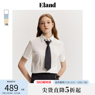 Eland衣恋短袖衬衫女配领带休闲学院风T恤上衣2024夏季新款