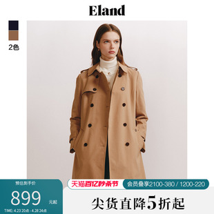 Eland衣恋风衣外套女美拉德学院风翻领双排扣大衣外套上衣