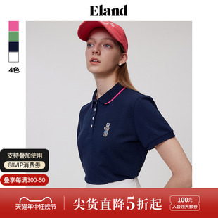 Eland衣恋T恤衫polo衫翻领修身短袖上衣复古学院风夏季