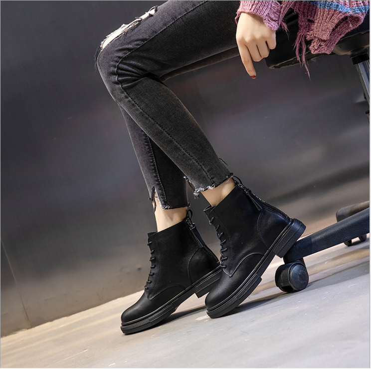 英伦风保暖加绒机车靴马丁靴女2020新款百搭女靴子真牛皮女短靴子
