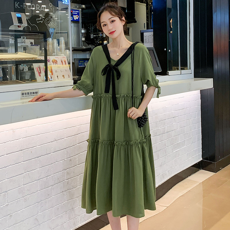 孕妇装夏装2021新款时尚夏季短袖孕妇连衣裙中长款宽松a版孕妇裙