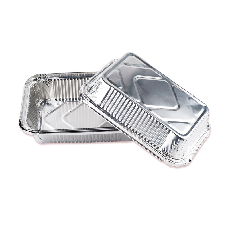 宜洁 锡纸盒一次性餐盒烧烤盒焗饭盒铝箔盒烘烤蛋糕盒长方形4个装