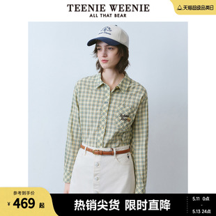 TeenieWeenie小熊女装2024年春装新款格纹美式复古学院风夏日衬衫