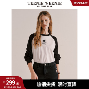 TeenieWeenie小熊春装长袖T恤撞色插肩袖圆领打底衫宽松女装