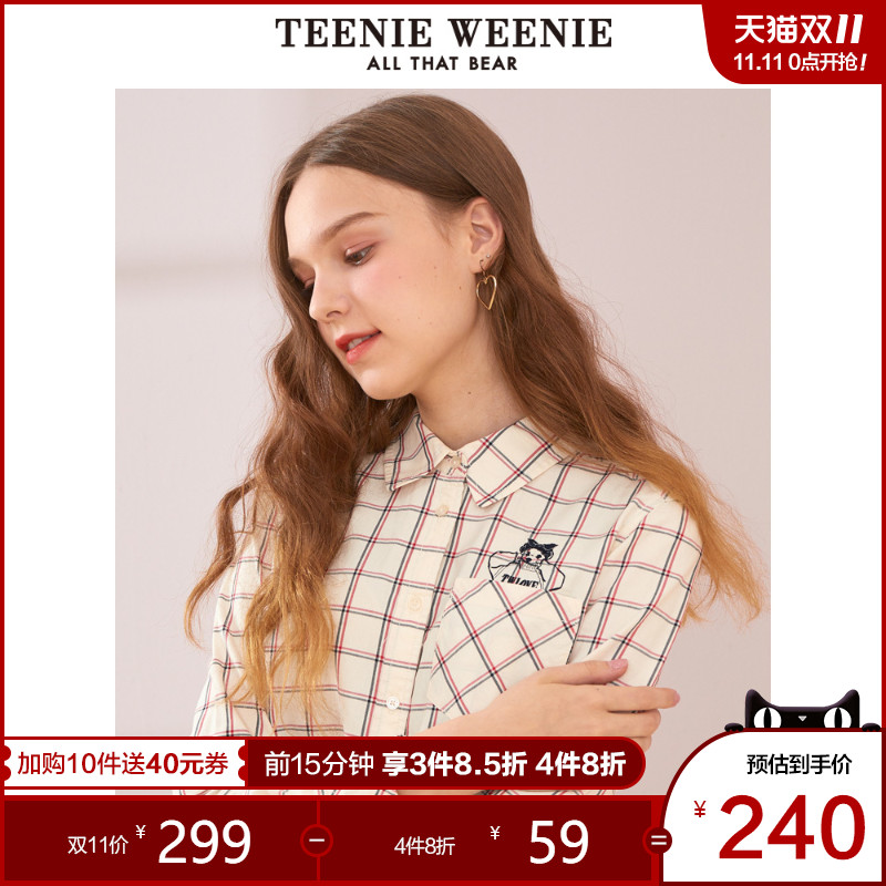 TeenieWeenie小熊2019秋季新款女装衬衣格纹衬衫格子休闲韩版上衣