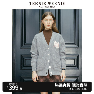 TeenieWeenie小熊春装混纺毛绒毛针织衫开衫毛衣外套多巴胺女