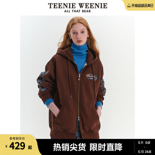 TeenieWeenie小熊冬季宽松连帽双开拉链加绒卫衣女士休闲上衣