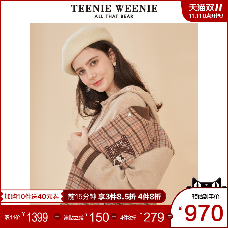 TeenieWeenie小熊2019冬季新款女装字母呢子短款休闲时尚毛呢外套
