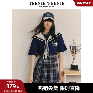 TeenieWeenie小熊夏短袖圆领T恤女装海军领学院风时尚