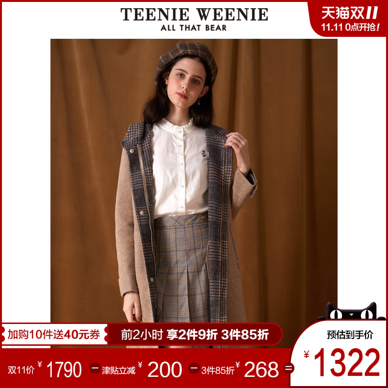 TeenieWeenie小熊2019冬季新款女装英文字母毛呢大衣休闲呢子外套