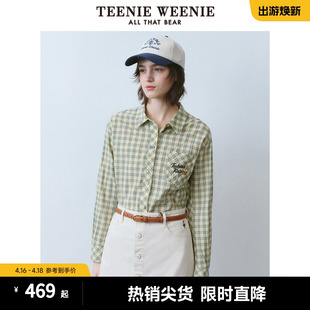 TeenieWeenie小熊女装2024年春装新款格纹美式复古学院风夏日衬衫