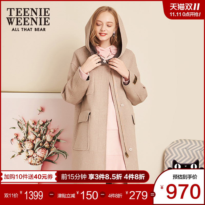 TeenieWeenie小熊女装呢子外套连帽宽松毛呢大衣