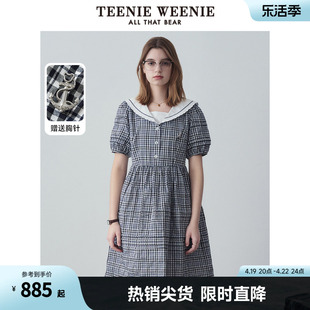 TeenieWeenie小熊2024年夏季新款娃娃领连衣裙格纹裙蓬蓬裙时尚女