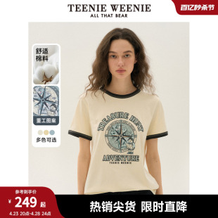 TeenieWeenie小熊女装2024年夏季新款棉质短袖T恤多巴胺ins风白色