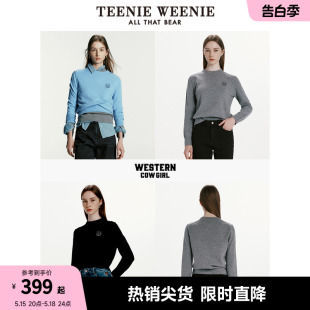 TeenieWeenie小熊女装2024春装新款慵懒风针织衫素色圆领套头毛衣