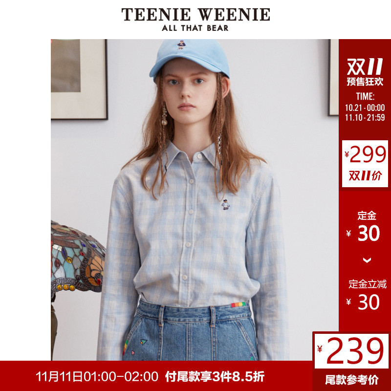【预售】TeenieWeenie小熊2019秋季新款女装格纹衬衫ins时尚上衣