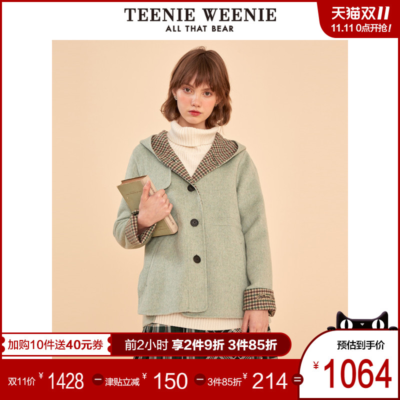 TeenieWeenie小熊2019冬季新款女装毛呢外套商场同款休闲呢子大衣