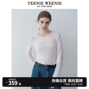 TeenieWeenie小熊女装2024夏装新款肌理感蕾丝花朵长袖T恤打底衣