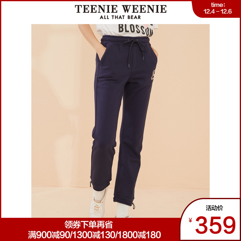 TeenieWeenie小熊2019冬季新款女装字母图案休闲裤直筒裤小脚裤